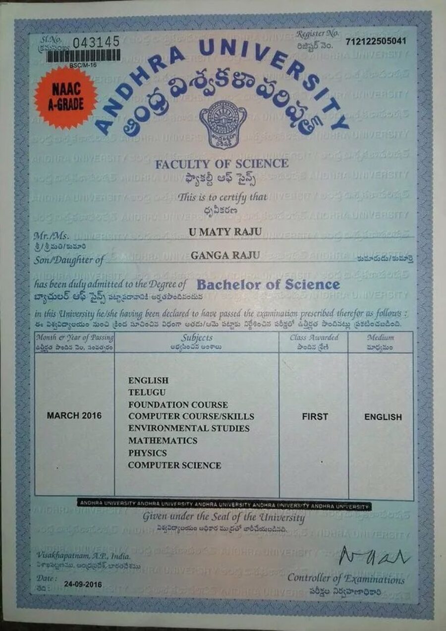 Buy college degree from The Andhra University