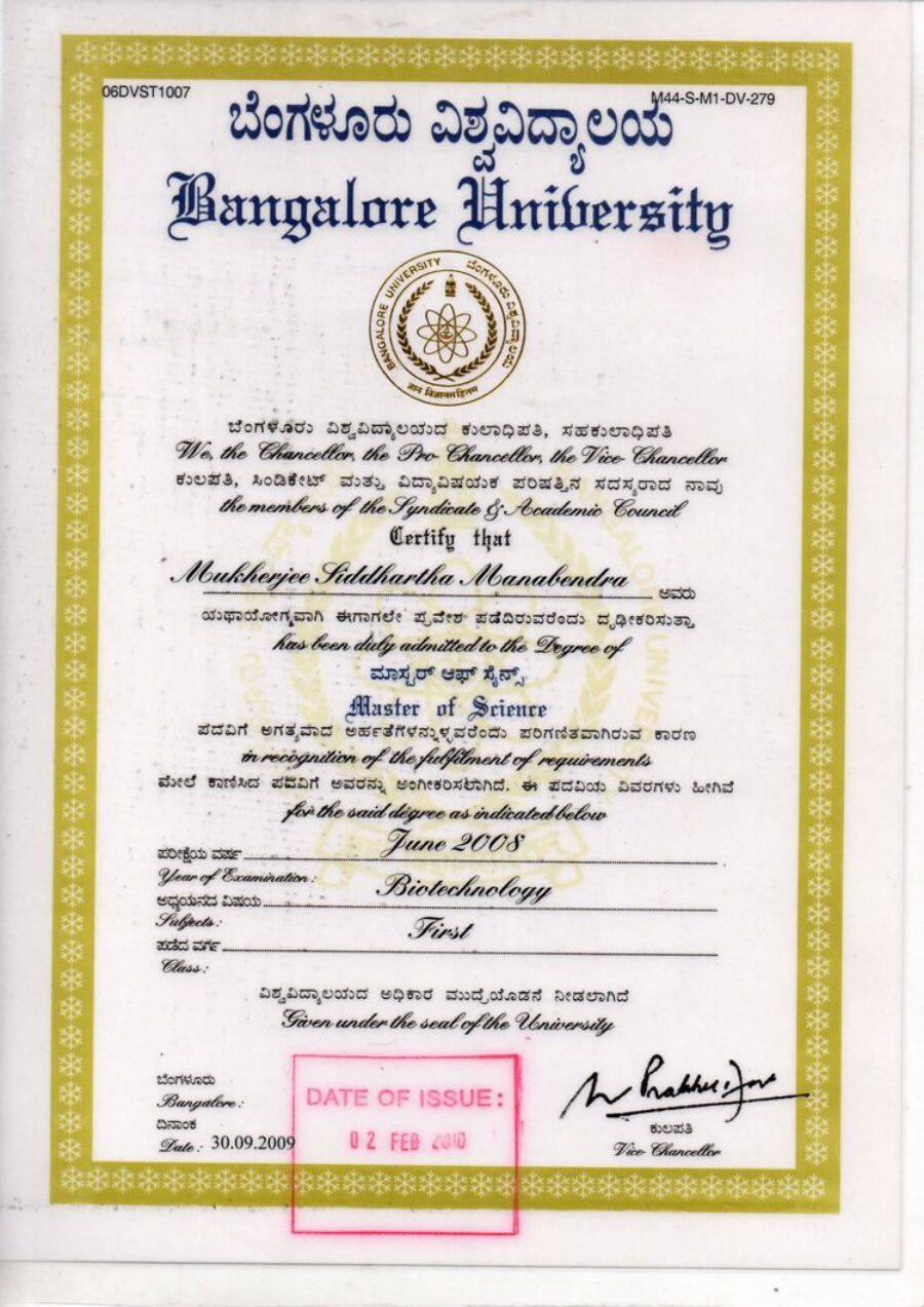 Buy college degree from The Bangalore University