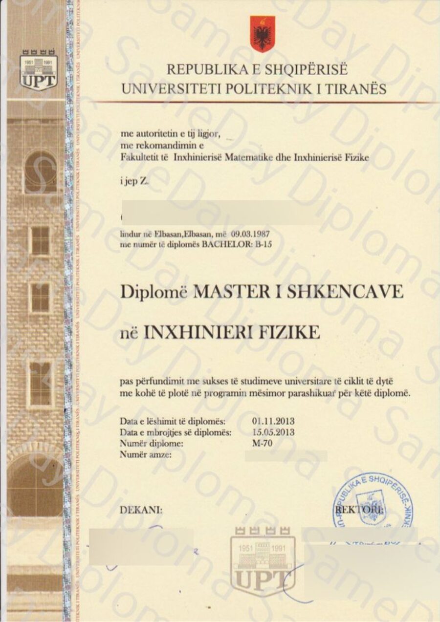 Buy college degree from the Universiteti Politeknik i Tiranës