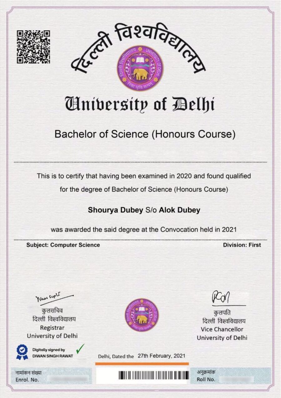 Buy college degree from the University of Delhi